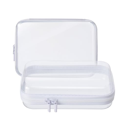 MACOPRO 2PCS Clear Hard Shell Zipper Case,Portable Cosmetic Bag with Zipper, Diaper Bag Organizing Pouches, Toy Storage Organizer Bins,Hard Plastic Case, Christmas Storage Bins - size: 2Pcs-Medium