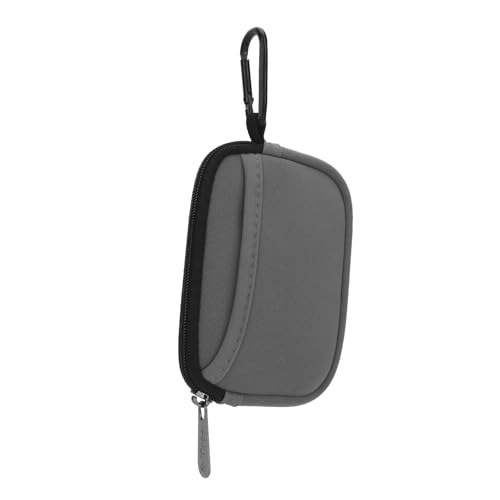 E-Tree Small Soft Neoprene Zipper Pouch with Carabiner Clip,Tech Bag Grey - color: Grey