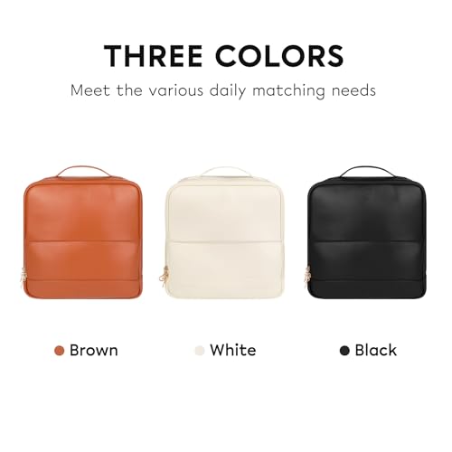 GIVLEFLY Standing Makeup Bag for Women, Large Travel Cosmetic Organizer - color: Brown