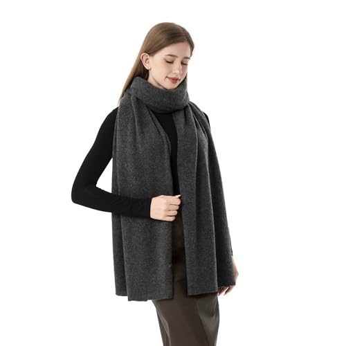 100% Cashmere Wrap Warm Soft Knitted Scarf Stole for Women Airplane Travel Blanket 87x28 in Extra Large Pashmina - color: Dark Grey
