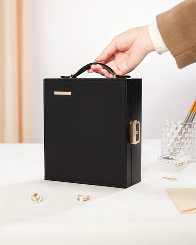 Enthralite Portable Travel Jewelry Case: Jewelry Box with Lock and Mirror - color: Black