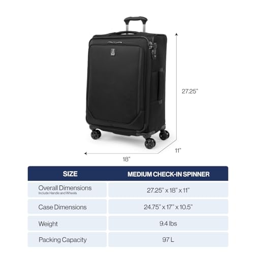 Travelpro Crew Classic Softside Checked Luggage, Black, 25-Inch - color: Black, size: Checked Medium