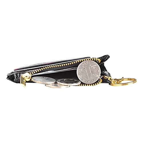 woogwin Slim RFID Credit Card Holder for Women Mini Front Pocket Wallet Purse With Keychain - color: Glitter Black