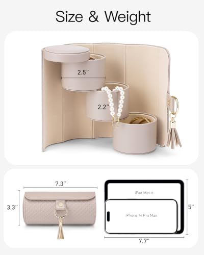 VLANDO Travel Jewelry Organizer, 3 Tier Roll Up Design, Hard Shell Storage - color: E.Grey