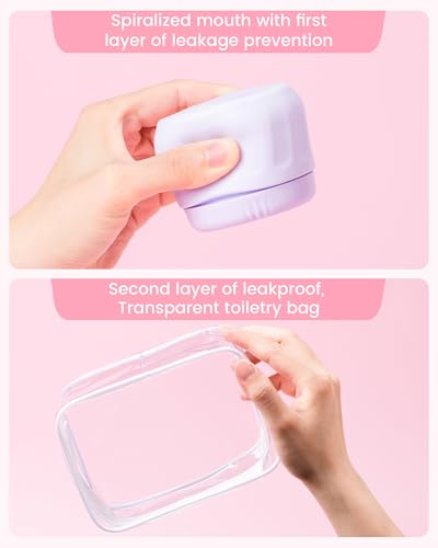 Mrsdry Travel Containers for Toiletries, TSA Approved Travel Size Toiletries 4 Pack, Refillable Containers, With Clear Bag, Leak Proof Silicone Jars, Essentials Creams Jars Carrying Small Items - color: Lavender, size: 3 Ounce (90ML)