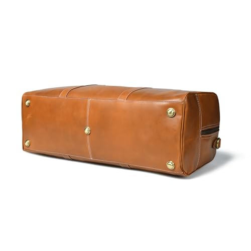 Genuine Leather Duffle Bag for Men & Women – Stylish Travel Weekender Bag with Shoulder Strap – Overnight, Gym, or Carry-On Luggage Bag – Tan - color: Tan
