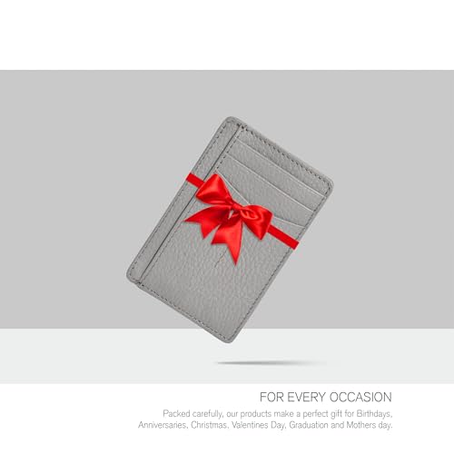 Slim Minimalist Leather Wallet RFID Front Pocket Card Holder, Grey - color: Grey