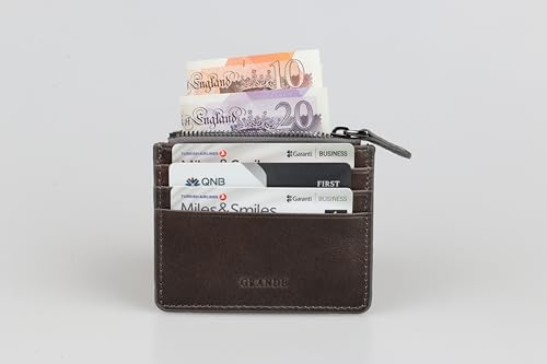 grande 3603 Genuine Leather Card Holder For Women and Men Slim Minimalist Small Zipper Wallet (RUSTIC GRAY) - color: RUSTIC GRAY