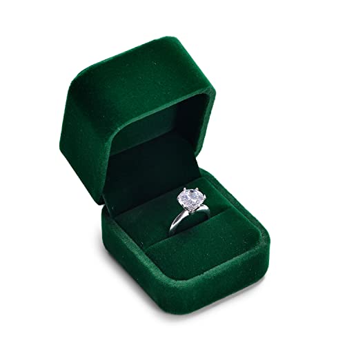 Green Velvet Ring Box, Single Ring Case for Proposal & Engagement - size: 1.97" x 2.36" x 1.97"