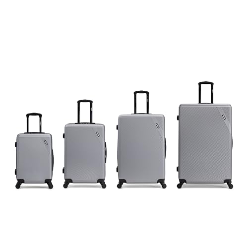 DUKAP DISCOVERY 4-Piece Hardside Spinner Luggage Set 20/24/28/32in Durable - color: Silver, size: 4 Piece Set