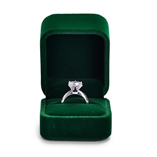 Green Velvet Ring Box, Single Ring Case for Proposal & Engagement - size: 1.97" x 2.36" x 1.97"