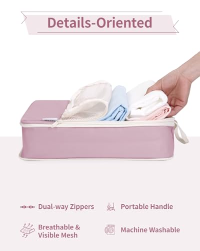 Narwey Compression Packing Cubes for Travel, Cute Luggage Organizer Bags - color: Dusty Rose