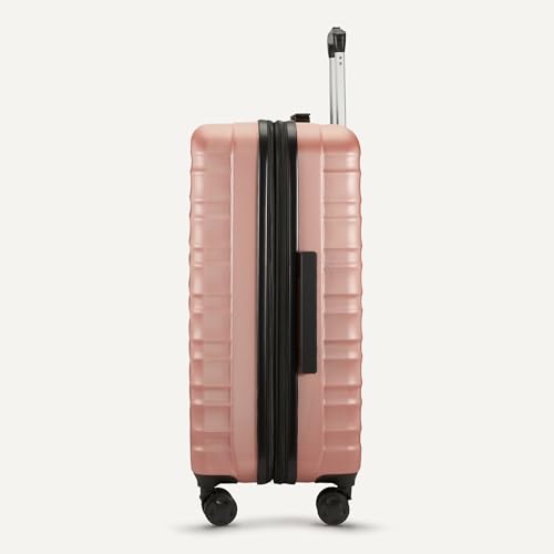Amazon Basics 26" Hardside Medium Checked Luggage, Expandable Hardshell Suitcase with Telescoping Handle, Scratch-Resistant Surface, Four Multi-directional Wheels, Rose Gold - color: Rose Gold, size: Medium Checked