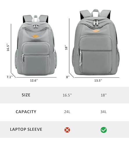 abshoo Classical Basic Womens Travel Backpack For College Men Water Resistant Bookbag (Grey) - color: Grey, size: Medium