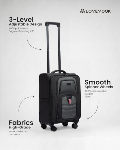 LOVEVOOK Carry On Luggage 22x14x9 - Airline Approved Spinner Suitcase - color: Black-Blue, size: Medium-22 inch