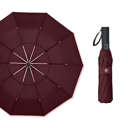 MRTLLOA Compact Golf Umbrella, 10 Ribs Vented Windproof Travel - color: Burgundy, size: 62 Inch