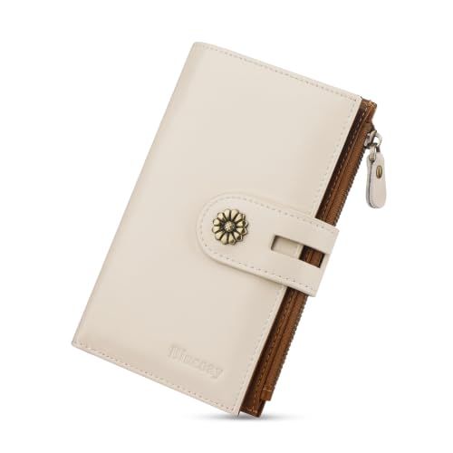Full Real Leather Trifold Wallet for Women With RFID Blocking - color: a3-whitebrown