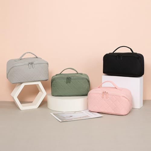 Makeup Bag for Woman Quilted Puffer Cosmetic Bags Travel Organizer Large Capacity Wide-open Pouch Toiletry Bag Set - color: B01-Green