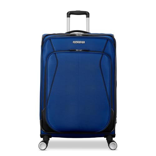 American Tourister 4 KIX 3.0 Checked-Medium Softside Expandable Luggage with 4 Spinner Wheels, Sapphire Blue - color: Sapphire Blue, size: Medium