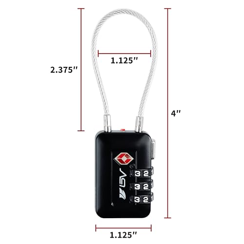 BV Luggage Locks TSA Accepted, Travel Sentry Approved 3-Digit Combination Suitcase Locks with Open Alert & Flexible Cable for Travel, Backpacks, Lockers, Cases, Black, 4 Pack - color: Black 4-Pack