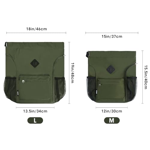 WANDF Drawstring Backpack with Shoe Compartment, Sports Gym Bag - color: L, Dark Green, size: Large