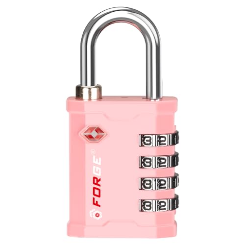 FORGE 4 Digit 17067 TSA Approved Combination Lock, Great for Tool Box and Case Lock, Combination Padlock for Travel, Pink 1 Lock. - color: PINK 1 LOCK