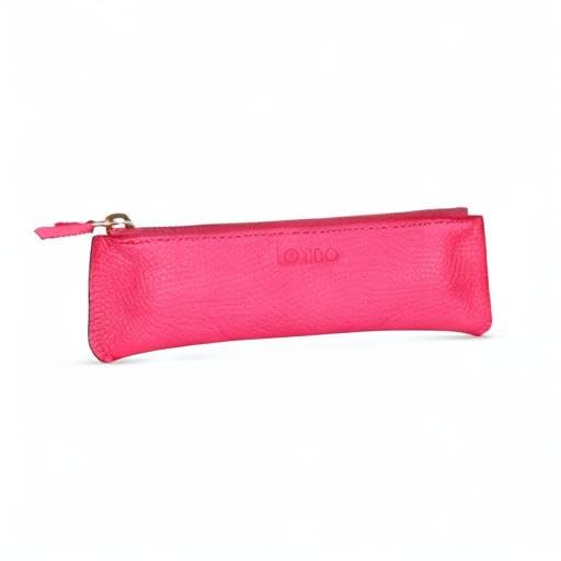 Londo Genuine Leather Pen Case with Zipper Closure, Pencil Pouch Stationery Bag - color: Pink