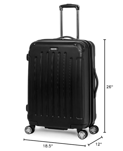 Kenneth Cole REACTION Renegade Luggage Expandable 8-Wheel Spinner Lightweight Hardside Suitcase, Black, 24-Inch Checked - color: Black, size: 24-Inch Checked