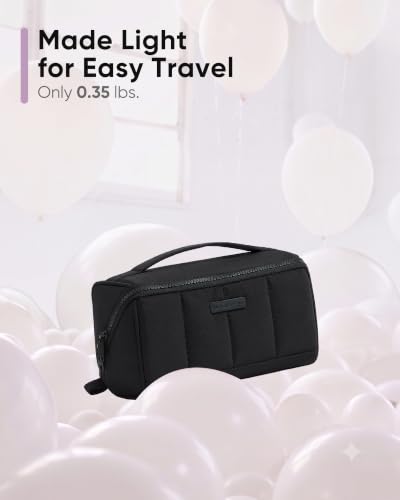 NISHEL Travel Makeup Bag Organizer Pouch Open Flat Cosmetic Case Brush Slot - color: Black, size: Medium