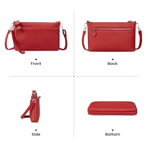 befen Genuine Leather Wristlet Clutch Wallet Purses with RFID Blocking - color: Fire-engine Red