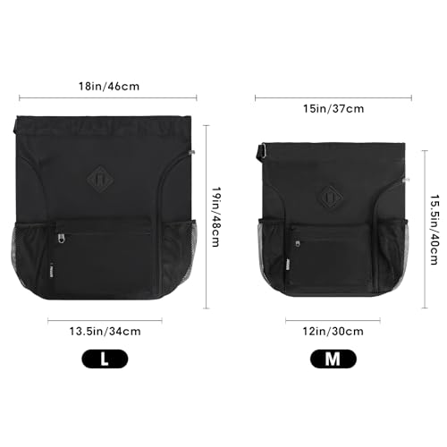 WANDF Drawstring Backpack with Shoe Compartment, Sports Gym Bag - color: L, Black, size: Large