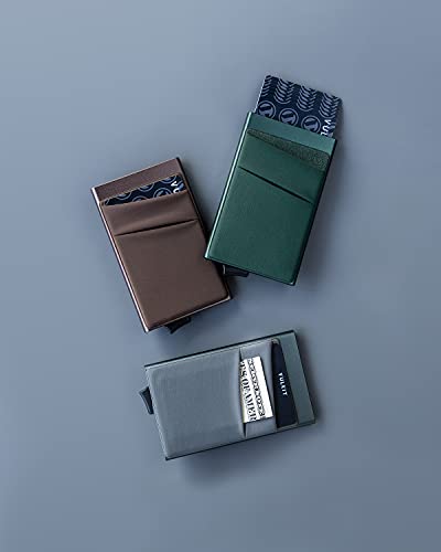 VULKIT Card Holder with Money Pocket Pop Up Wallet RFID Blocking Slim Metal Bank Card Case Holds 5 Cards and Notes - color: Nickle Grey