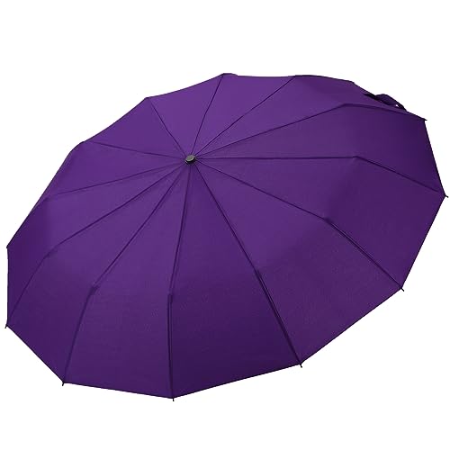 GAOYAING 46 Inch Large Automatic Rain Umbrella - Windproof Travel Lightweight Travel-Ready, Heavy Duty 12-Rib 210T Fabric, Portable with Protective Sleeve - color: Mysterious Purple
