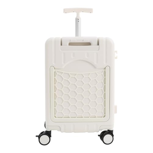 CNCEST 20" Adjustable Double Handle Ride-on Luggage,Travel Carry On Trolley Case with Mesh Pocket for Kids,Children's Ride On Suitcase with Wheels & TSA Lock (StyleB, White) - color: White, style: Styleb