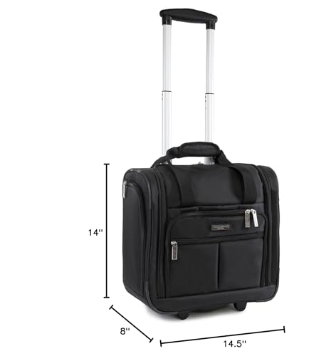 Pacific Coast Signature Underseat 15.5" Rolling Tote Carry-on Suitcase - color: BLACK/SILVER