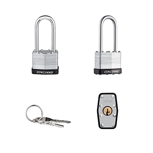 CINCINNO Laminated Steel Padlock with Key,6 Pack Keyed Alike Padlocks with Long Shackle - size: 6 Pack Long Shackle