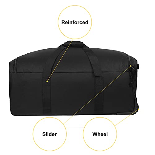Greencity Duffel Bag Wheels Rolling Deployment Wheeled Military Suitcase Heavy-Duty Extra large deployment bag Capacity 32 Inch,Black - color: Black