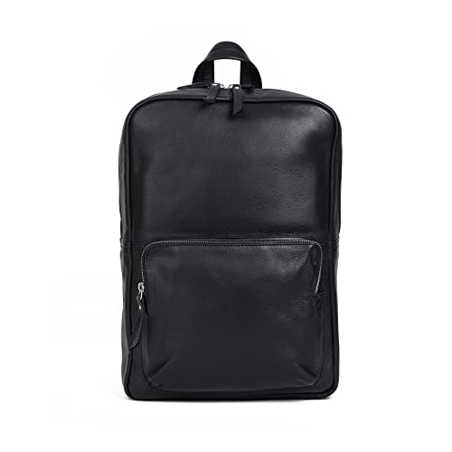 KomalC Leather Backpack for Men & Women – Buffalo Leather Laptop Bag with Trolley Sleeve for Work & Travel (Black) - color: Black