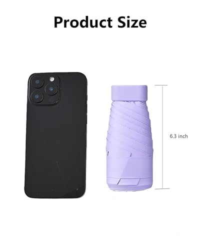 Mini Travel Folding Umbrella With Case - Small Compact Lightweight Portable for Rain & Sun - color: Purple