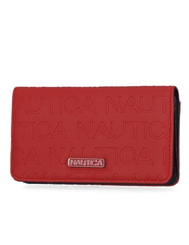 Nautica Seaside Slim Womens Wallet RFID Blocking Credit Card Holder, Coin Purse, Checkbook Organizer Clutch, Small Vegan Leather Wallet for Travel, Red (Embossed Logo) - color: Red (Embossed Logo)