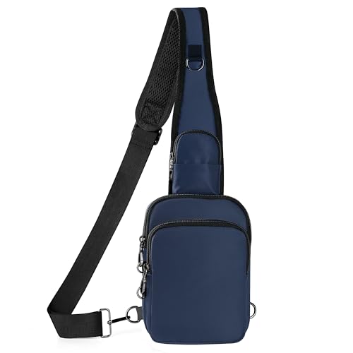 Anti-Theft Crossbody Sling Bag, RFID Blocking, Zipper Lock, Small - color: Blue