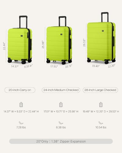 Coolife Luggage Set, Lightweight Durable Hardshell, 3 piece, Green new | Upgraded Polycarbonate Shell Suitcase,360° Spinner Double Wheels,Expandable(20''only),Tsa Lock,Aluminum Handle,Nested Design - color: Green new