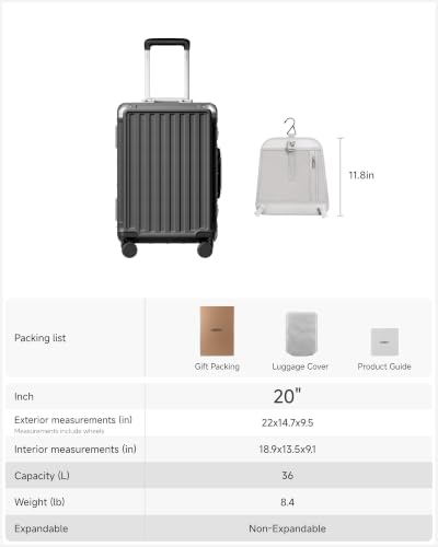 LUGGEX 20 Inch Zipperless Carry On Luggage, Charcoal Metallic - color: Charcoal Metallic, size: 20 Inch