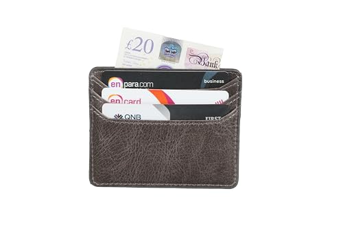 grande 3633 - Slim Genuine Leather Card Holder for Men & Women – Minimalist Front Pocket Wallet with 6 Card Slots, Compact Leather Credit Card Case (Rustic Gray) - color: Rustic Gray