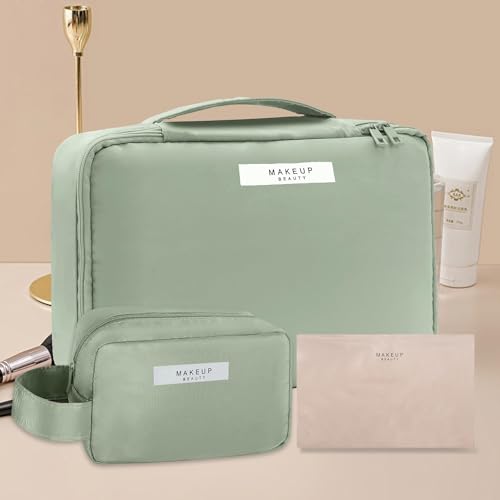 Queboom Travel Makeup Bag Cosmetic Bag Toiletry Bag for Women & Men - color: Green-3pcs