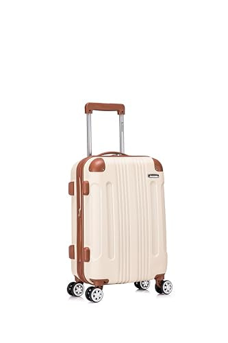 Rockland London Hardside 2 Piece Spinner Wheel Luggage Set, Carry-On 20" and Tote 14", White - color: White with Brown Trim, size: 2 Piece (20"/14" Tote)