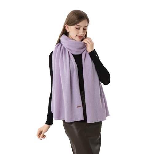 100% Cashmere Wrap Warm Soft Knitted Scarf Stole for Women Airplane Travel Blanket 87x28 in Extra Large Pashmina - color: Light Purple