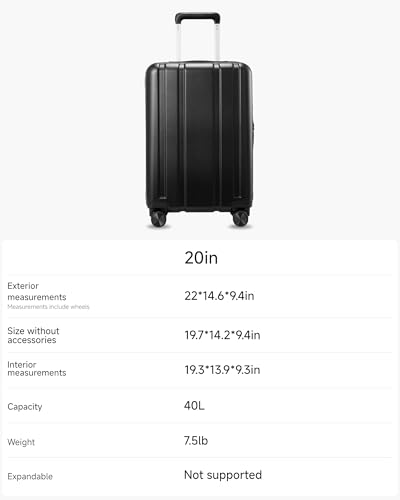 LUGGEX Airline Approved Carry On Suitcase, Black, 20" - color: Black, size: Carry-On 20-Inch