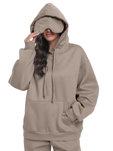SeSe Code Travel Hoodie with Eye Mask Sleep Unisex Oversized Sweatshirt for Airplane, Road Trip Naps Fleece Couples Hoodies - color: Coffee Grey, size: Medium