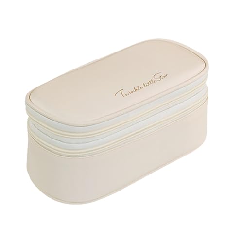 Makeup Bag, Double Layer Makeup Organizer, Portable Travel Cosmetic Bag, Small with Large Capacity and Divider, Easy Access (White)